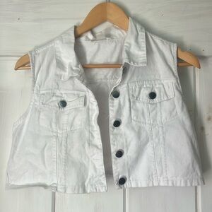 Girls white jean cropped vest chrome details size 16 plus